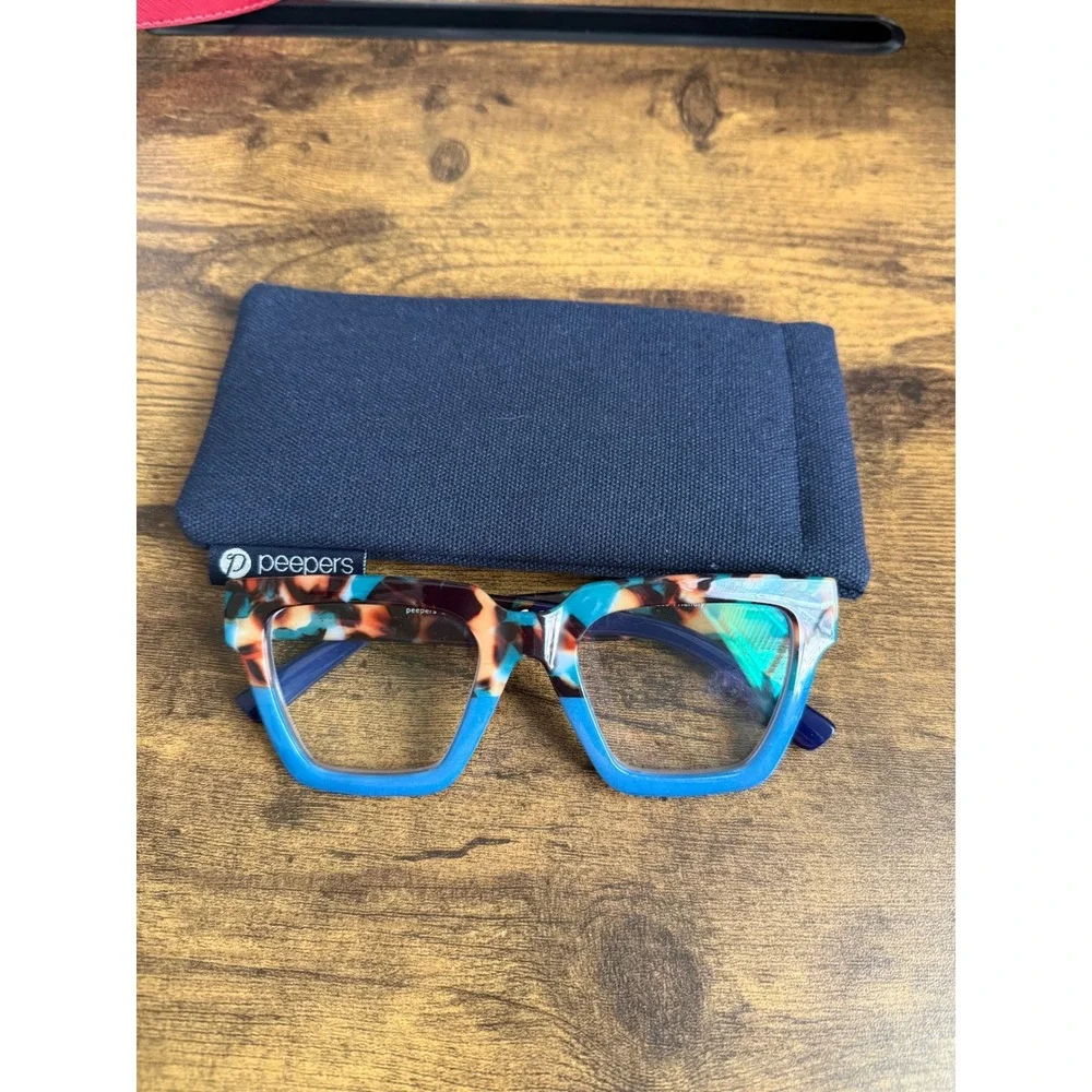 Peepers Take a Bow +2.00 Blue Light Readers Square Glasses w Case